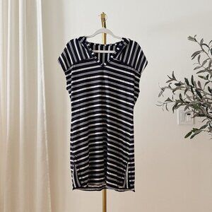 Athleta Wick It Hoodie Cover Up Dress | Navy Stripe | Size L